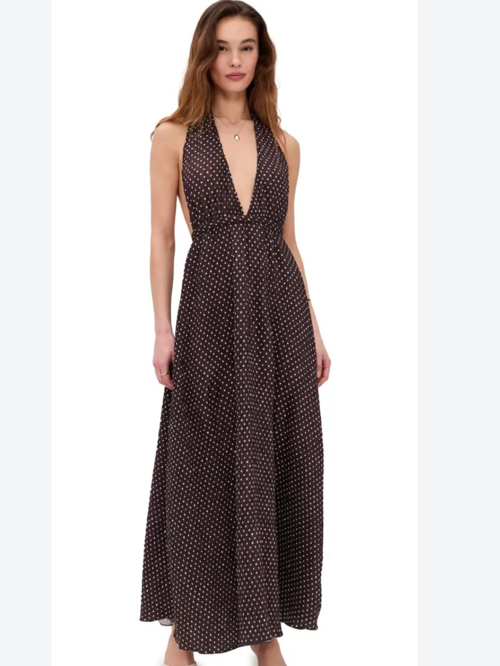 Lioness Chocolate Brown & Blue Polka Dot Maxi Dress
